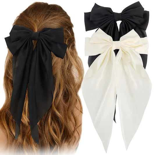 Elegant Bow Ribbon Hair Clip Set – Stylish Satin Hair Accessories