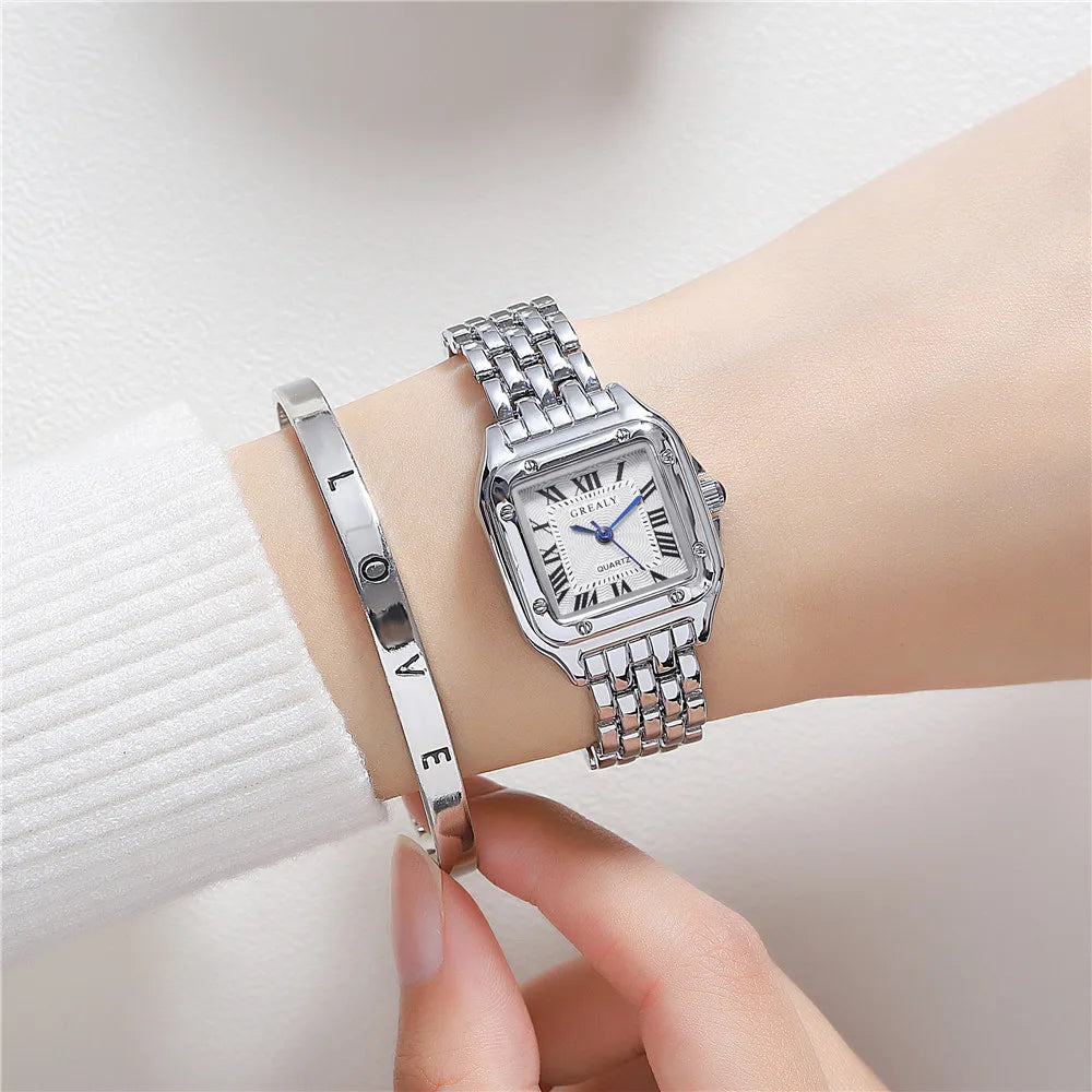 Women's Fashion Square Watch – Gold Alloy Strap Luxury Quartz Wristwatch