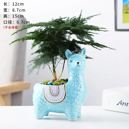 Cartoon Cute Alpaca Ceramic Succulent Flower Pot – Creative Decorative Gift