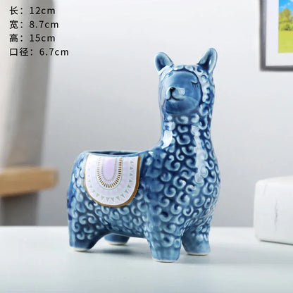 Cartoon Cute Alpaca Ceramic Succulent Flower Pot – Creative Decorative Gift