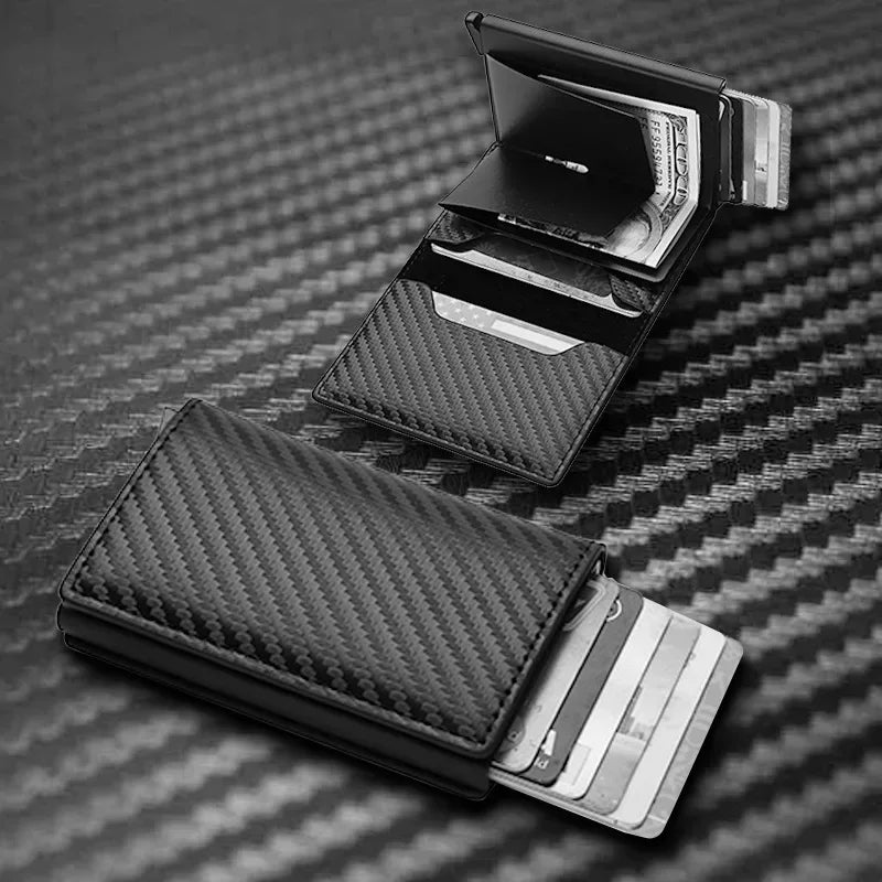 Men's & Women's Carbon Fiber PU Wallet - Anti-Theft Card Holder with Metal Box