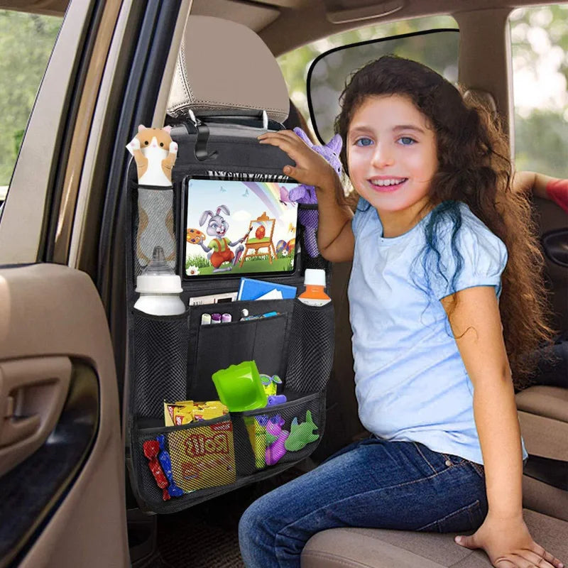 Car Back Seat Organizer with Touch Screen Tablet Holder – Travel Storage Protector