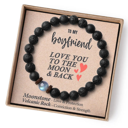 Volcanic Rock and Moonstone Beaded Bracelet – Unique Strength Bracelet for Men