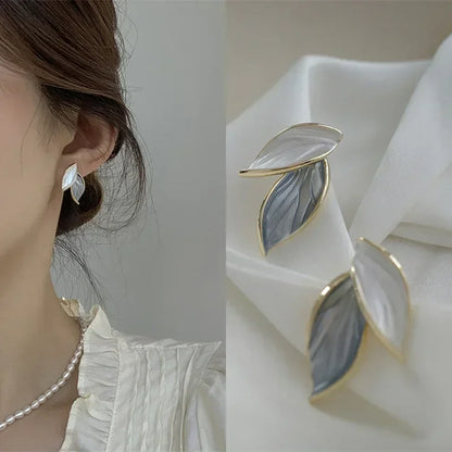 Grey Leaf Stud Earrings