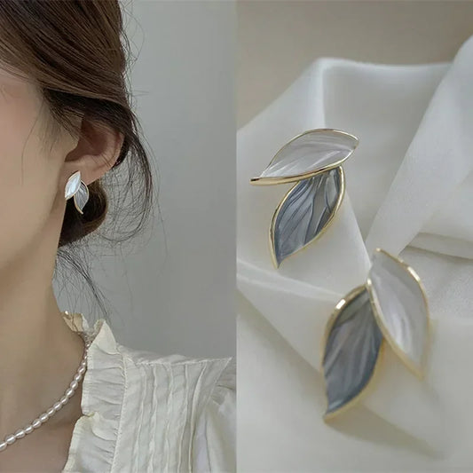 Grey Leaf Stud Earrings