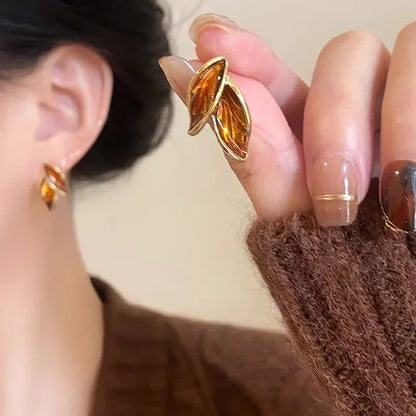 Grey Leaf Stud Earrings