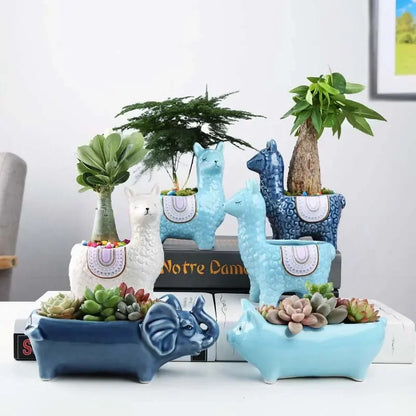 Cartoon Cute Alpaca Ceramic Succulent Flower Pot – Creative Decorative Gift
