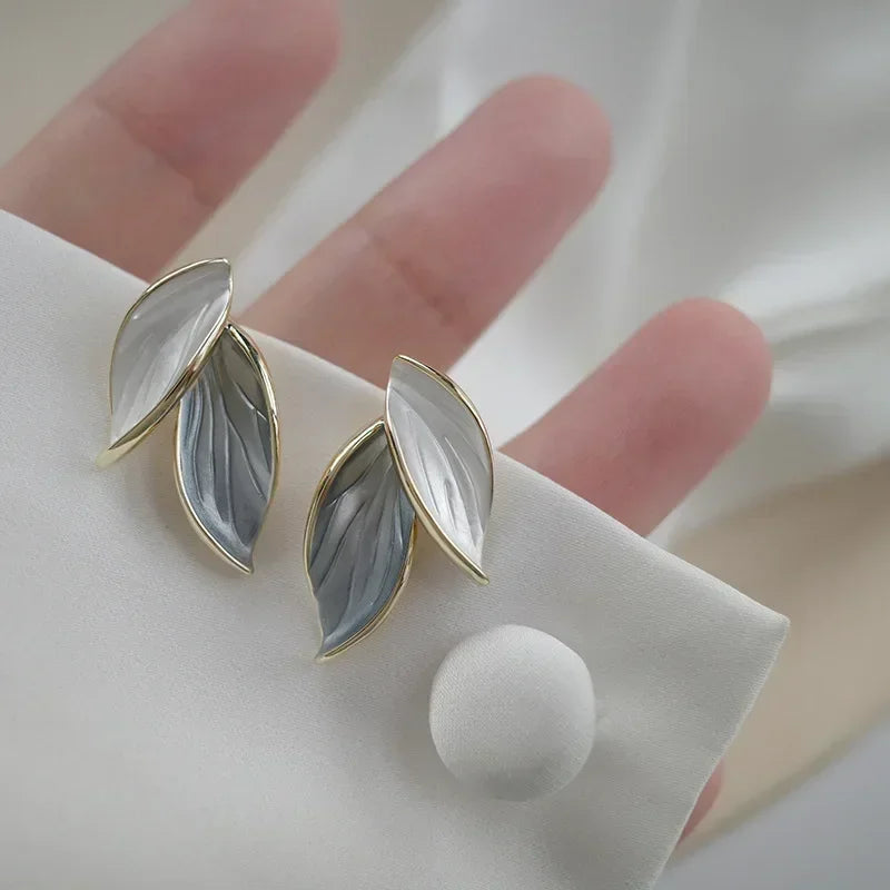 Grey Leaf Stud Earrings