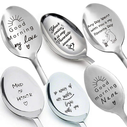 Valentine's Day Gift Stainless Steel Milk & Coffee Spoons – Love Letter Wedding Souvenirs & Anniversary Gift