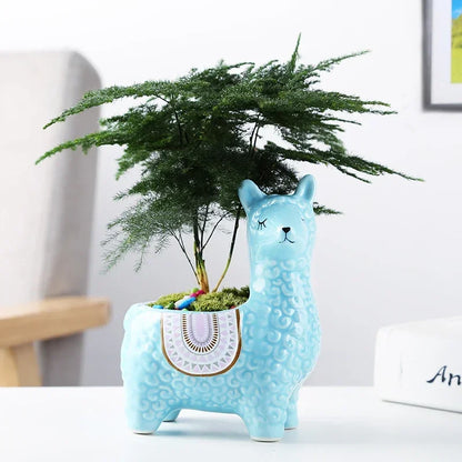Cartoon Cute Alpaca Ceramic Succulent Flower Pot – Creative Decorative Gift