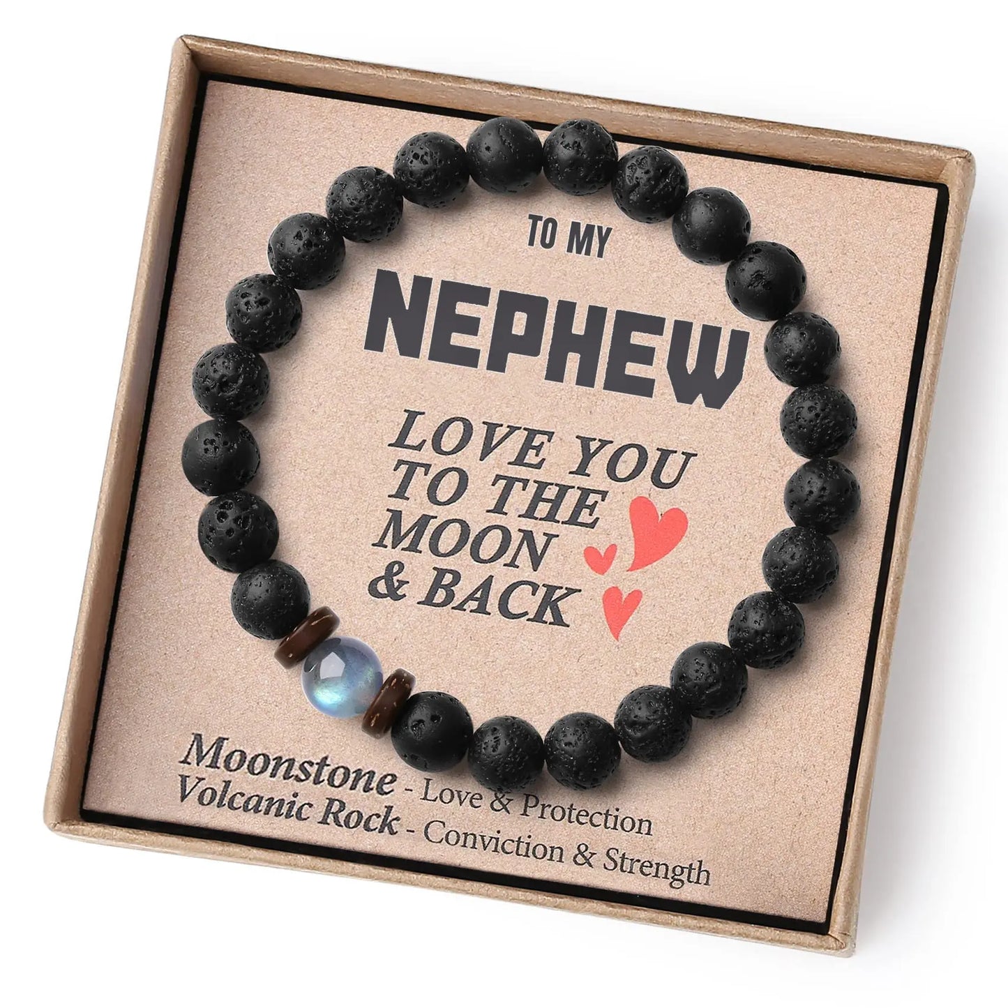 Volcanic Rock and Moonstone Beaded Bracelet – Unique Strength Bracelet for Men