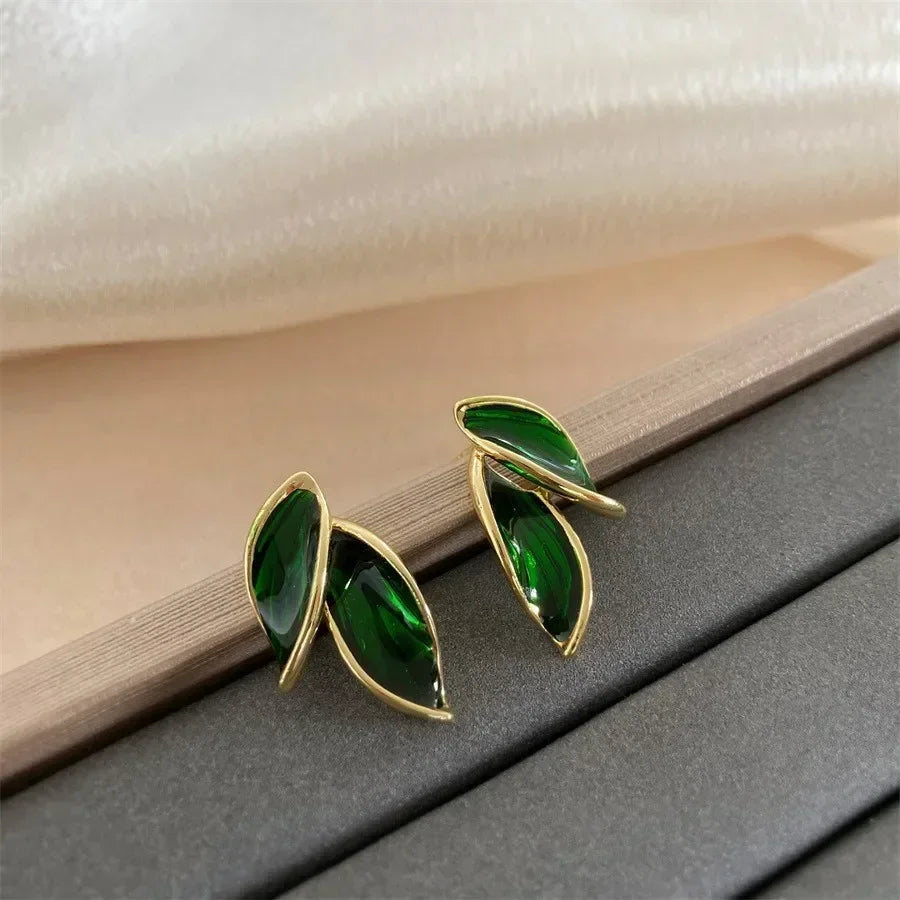 Grey Leaf Stud Earrings