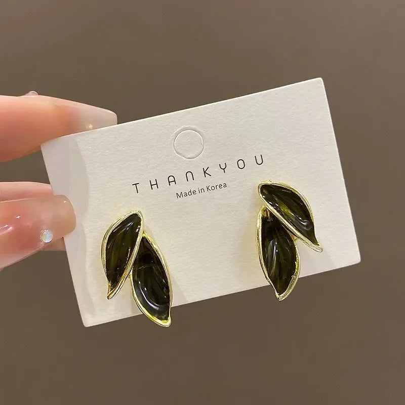 Grey Leaf Stud Earrings