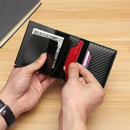 Men's & Women's Carbon Fiber PU Wallet - Anti-Theft Card Holder with Metal Box
