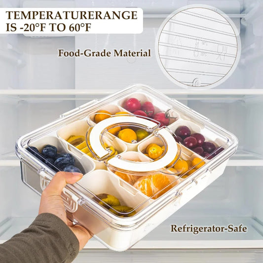 8-Grid Divided Serving Tray – Portable Storage Box for Seasoning, Snacks, Fruits, and Food