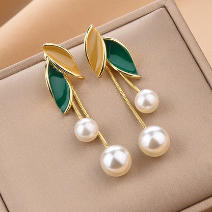 Grey Leaf Stud Earrings
