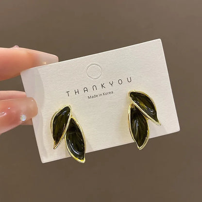 Grey Leaf Stud Earrings