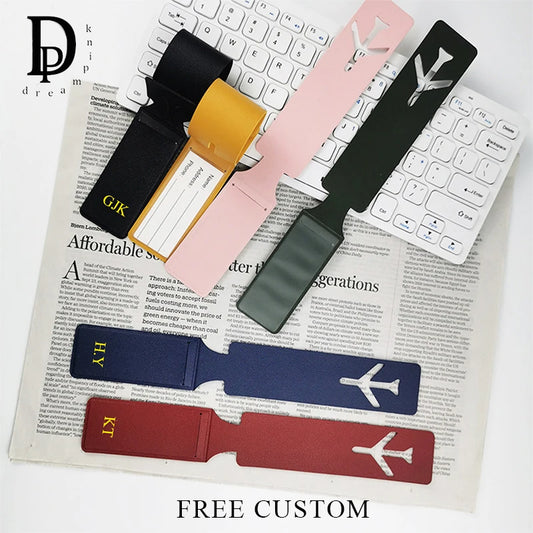 Name Airplane Luggage Tag - Engraved Initials PU Leather Travel Tag for Business Trips