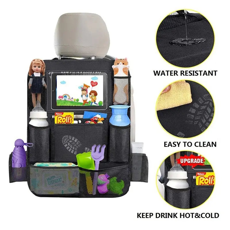 Car Back Seat Organizer with Touch Screen Tablet Holder – Travel Storage Protector