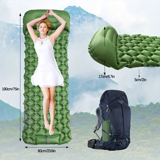 Ultralight Inflatable Camping Mattress with Built-In Pillow and Pump