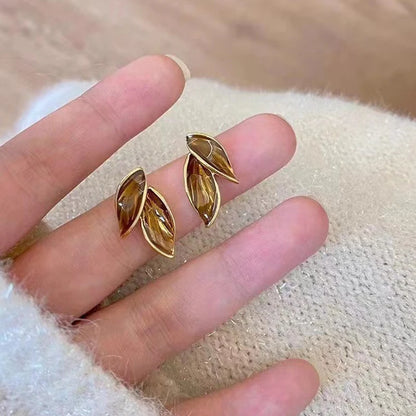Grey Leaf Stud Earrings