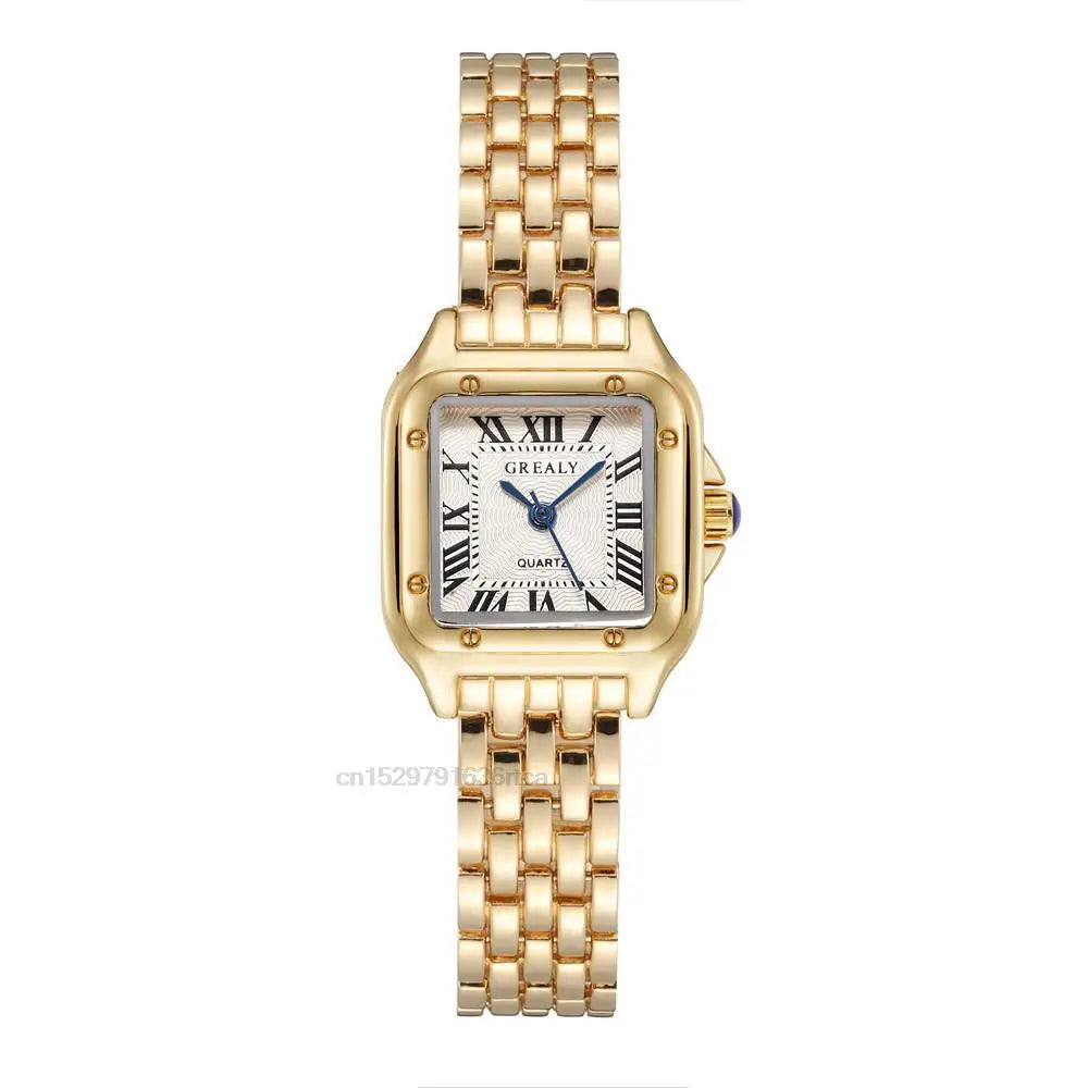 Women's Fashion Square Watch – Gold Alloy Strap Luxury Quartz Wristwatch