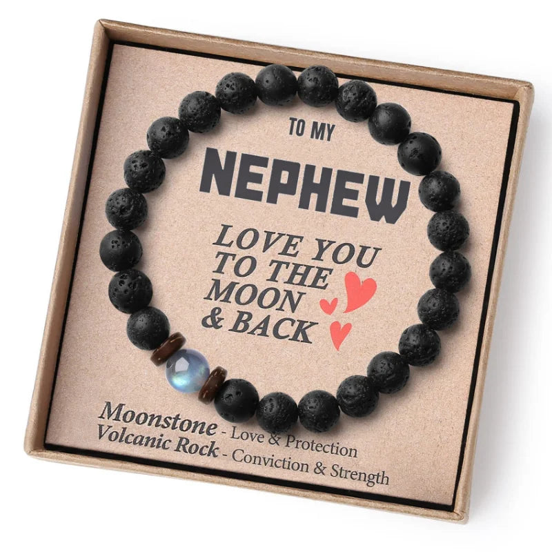 Volcanic Rock and Moonstone Beaded Bracelet – Unique Strength Bracelet for Men