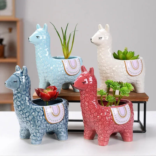 Cartoon Cute Alpaca Ceramic Succulent Flower Pot – Creative Decorative Gift