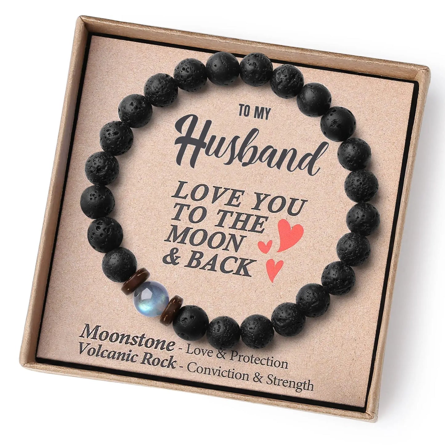 Volcanic Rock and Moonstone Beaded Bracelet – Unique Strength Bracelet for Men