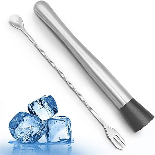 8 Inch Cocktail Muddler and Mixing Spoon Set